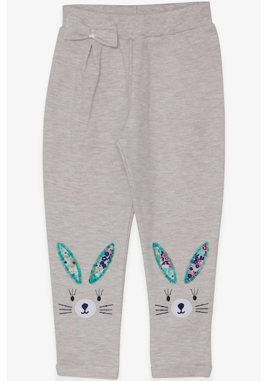 Breeze Kız Bebek Tayt Pantolon Tavşan Nakışlı 9 Ay-3 Yaş, Bej Melanj Bej Melanj