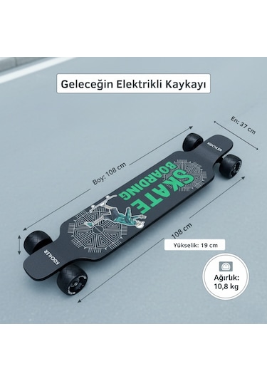 Kochler H2b-02pro Elektrikli Kaykay 40 Km/h Hız, 25 Km Menzil, 120 Kg Taşıma, Çift Motor 1000w Güçlü Model Siyah