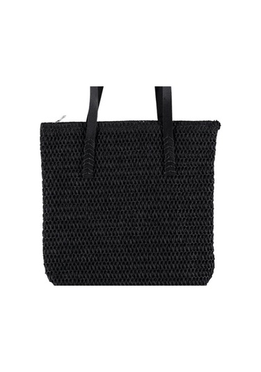 Hasır Örgü Model Kadın Çanta Şık Tasarım Hasır Çanta Siyah