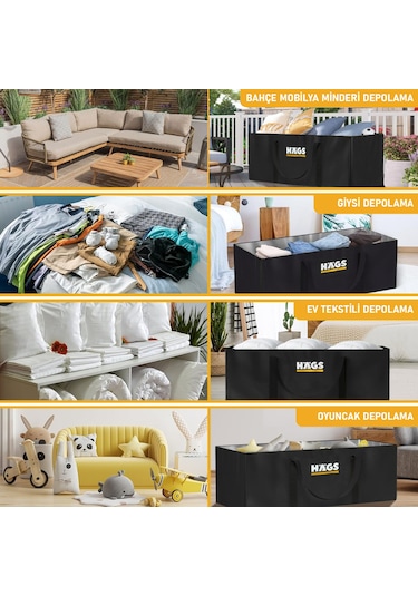 Haegs Bahçe Mobilya Minderi Saklama Çantası Hurç, Organizer, Düzenleyici Depolama Hurcu 275 Lt Siyah