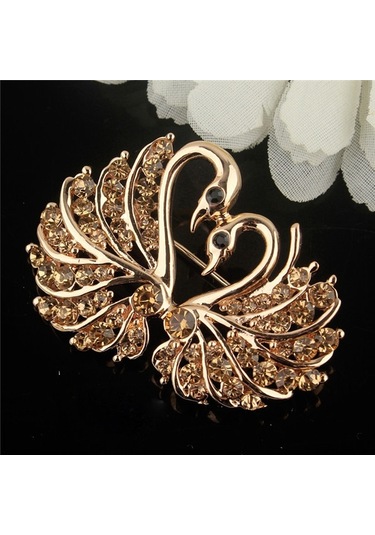 Sones Kadınlar İçin Kristal Kuğu Broş Pins Hayvan Yapay Elmas Broşlar Şampanya