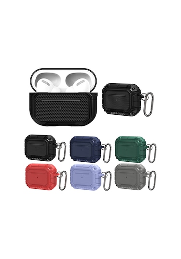 Airpods Uyumlu Pro İçin Kancalı Diamond Shield Mecha Tpu + Pc Kulaklık Koruyucu Kılıf Kırmızı