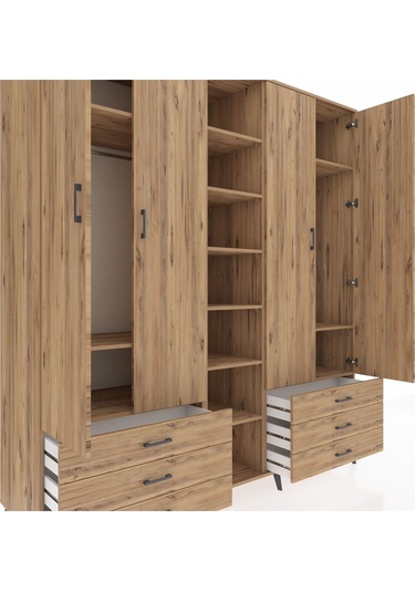Kronos Dolap 13 Raflı 6 Çekmeceli 2 Askılı 220x59x243 Çam-çam/çam Atlas Çam/atlas Çam