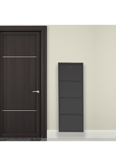 Kilitli 4'lü Metal Ayakkabılık - Siyah