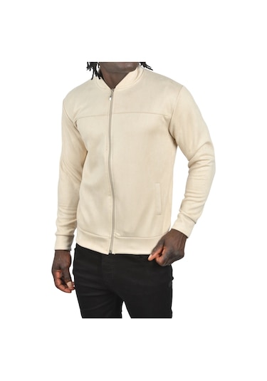 Deepsea Erkek Bej Dar Kesim Likralı Fermuarlı Süet Kumaş Ceket İnce Mont 2504334 False Bej