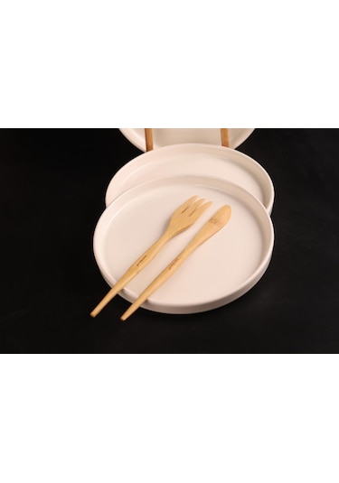 Bambum 6'lı Handmade 20 Cm Beyaz İnci Pasta Tabak Seti - Tatlı Tabağı Seti
