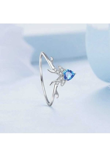 Fastbuy Bsr338 S925 Beyaz Altın Plated Mavi Kalp Venek Zirkonya Aksesuar Giyilebilir El Ringi No.6 Çok Renkli Çok Renkli