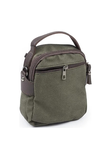 Kanvas Deri Detay Erkek Günlük El Omuz Askılı Çanta Haki A101 Haki