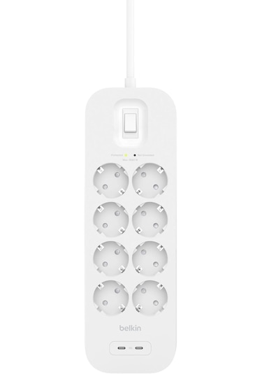 Belkin 8'li Yüksek Gerilim Korumalı Çoklu Priz, 2x Pd Usb-c