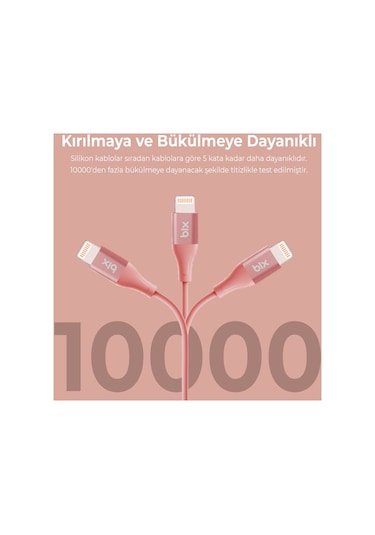 Bix ﻿BXSC1CL 60W Type-C To 1.2 M Lightning Silikon Şarj ve Data Kablosu Mercan