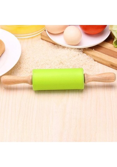 Novahub Çocuk Dıy Pişirme Aracı - Açık Mavi 2 Adet Küçük Merdaneler, Gıda Sınıfı Silikon Ahşap Saplı Oklava