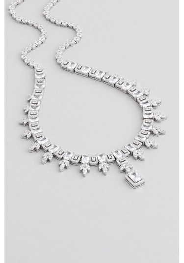 So Chic Romantik Aşk 18 Ayar Beyaz Altın Kaplama Gümüş Gerdanlık Beyaz