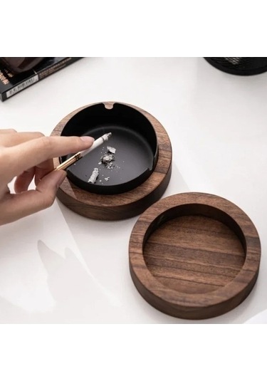 Ulzyvf Yeni Yaratıcı Tablası Sigara Rüzgar Paslanmaz Ofis Masaüstü Küllük Kül Kapaklı Ev Dekorasyon Ceviz Ahşap Adet 8cm-altın -1 Zt