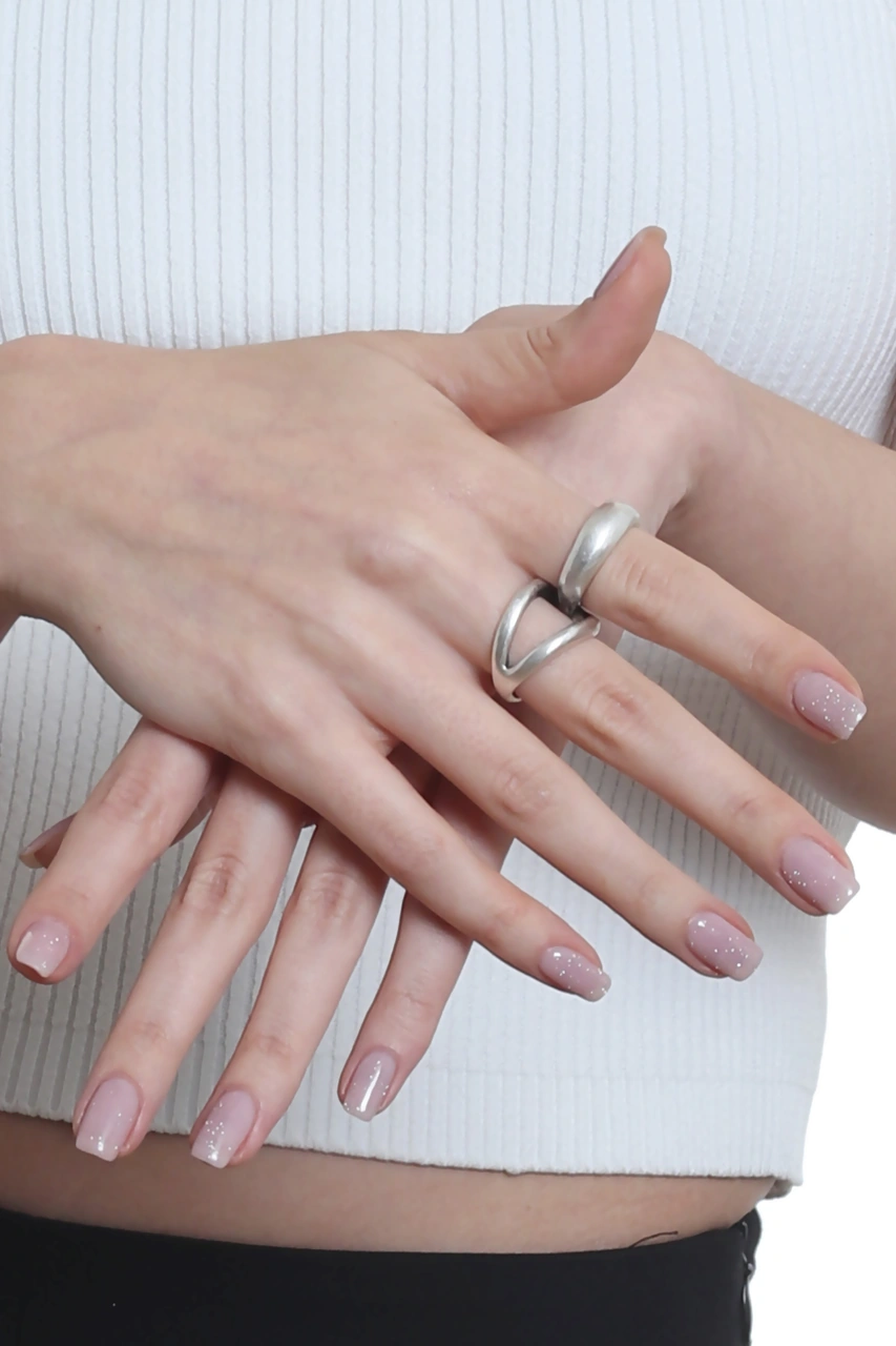 Labalaba Kadın İki Parmak Tasarım Yüzük Antik Gümüş