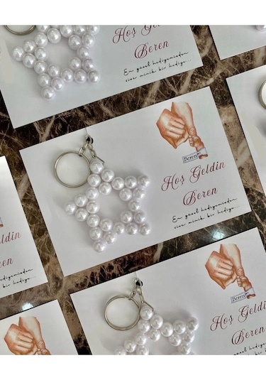 İnci Yıldız Anahtarlık Kişiye Özel - Kına Hediyesi - Söz Hediyesi - Bebek Hediyelik 25 Adet