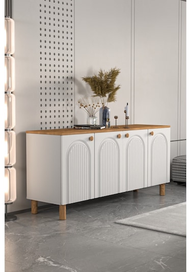 Bohem Konsol Mdf Kapak Ceviz - Beyaz