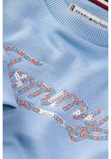 Kız Çocuk Payetli Script Logolu Sweatshirt - Mavi Cloudy Blue