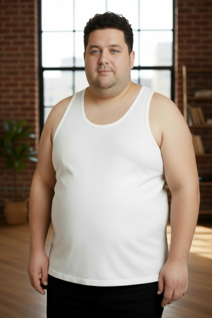 Büyük Beden Pamuklu Erkek Atleti 6'lı Paket - Beyaz Beyaz