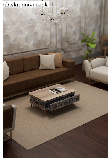 Rosa Desenli Akıllı Sehpa Çekmeceli, Sihirli Sehpa