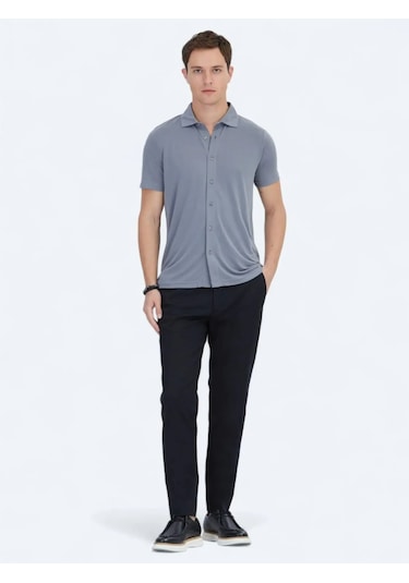 Kip Gri Düz Regular Fit Casual Gömlek Gri
