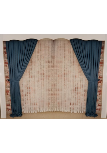 Petrol Mavisi Renk Fon Kadife Perde Çift Kanat 1/3 Sık Pileli Dikim V-33 Petrol Mavisi