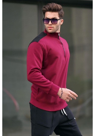 Madmext Bordo Fermuar Yaka Basic Erkek Sweatshirt 6157-bordo Bordo