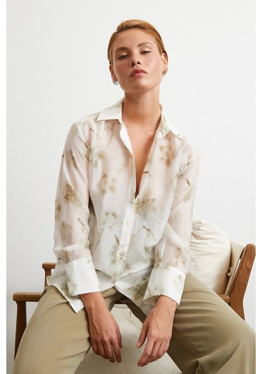 Organze Desenli Tül Gömlek Yeşil Yeşil