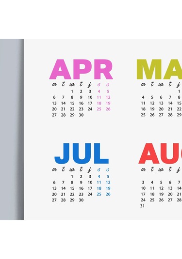 2027 Rengarenk Duvar Takvimi Canlı Renkli Modern Yıllık Takvim