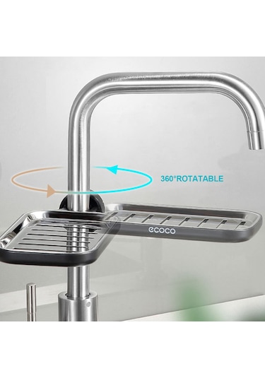 Padalink Gri Kısa Tip Paslanmaz Çelik 360 Döner Musluk Rafı - Su Tüpü İçin, Delme Yok, Su Akışı, Sponge/şampuan Depolama Gri