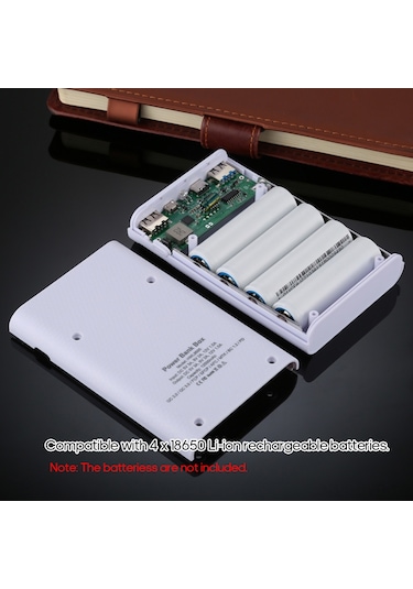 Symbee Haweel Hwl9600 Beyaz 4x18650 Pil Girişli Usb Çift Çıkışlı Lcd Ekranlı Dıy Powerbank Kutusu Piller Dahil Değil BEYAZ