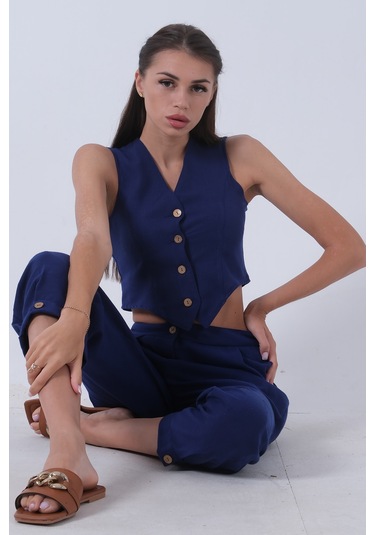 Feminist Saks Keten Yelekli Takım 0106321.26 001