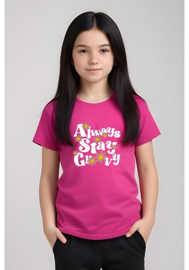 Always Stay Baskılı Kız Çocuk Tişört Ve Eşofman Alt-üst Takım Fuşya