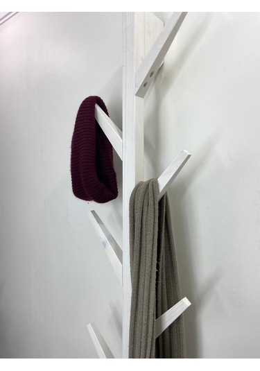 Doğal Ahşap Vestiyer, Dekoratif 8 Askılı Portmanto Beyaz