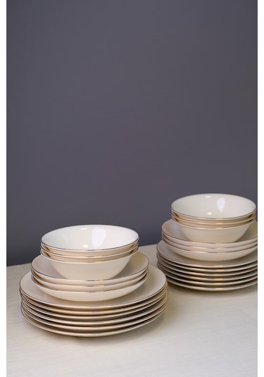 Tabak Evi Chic Altın Yaldız Porselen Yemek Takımı 24 Parça 6 Kişilik Beyaz - Altın