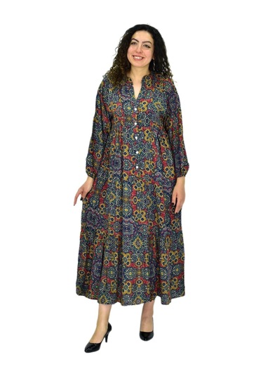 Kadın Empirme Uzun Kol Elbise Bgl-st04670 Hardal