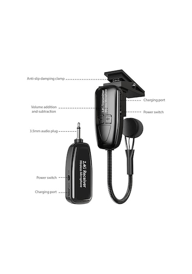 Maiyame Profesyonel 2.4g Kablosuz Saksofon Mikrofon Seti - Gürültü Azaltmalı, Şarj Edilebilir, 30m Menzil