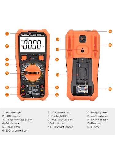 Wellhise Vc890d Ölçü Aleti Multimetre Avometre Nvc Işıklı Ekran El Feneri True Rms