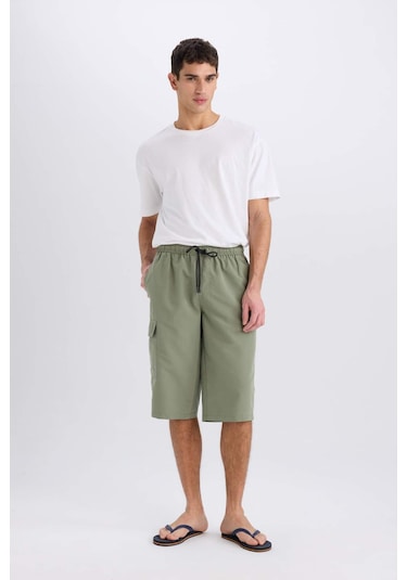 Defacto Long Fit File Astarlı Uzun Boy Kargo Cep Deniz Şortu E0905ax25hskh109 Haki