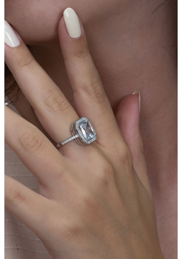 Baget Gümüş Tek Taş Yüzük Büyük Taşlı Wsr114