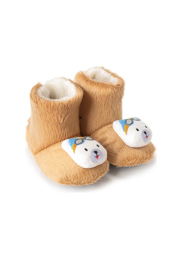 Çocuk Ev Botu, Ayıcık Peluş Bot, Polar Ayı Desenli Rahat Ve Kaymaz Tabanlı, Bebek Ve Çocuk Bej
