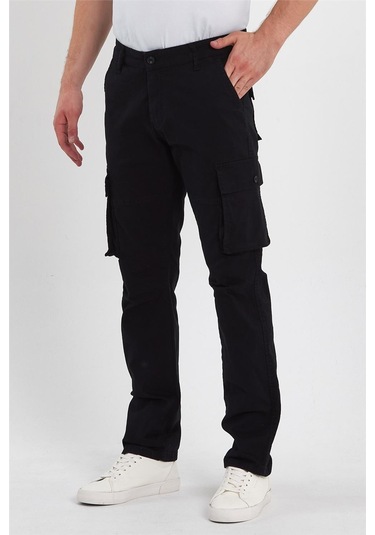 Erkek Likralı Kargo Pantolon Siyah-siyah Siyah