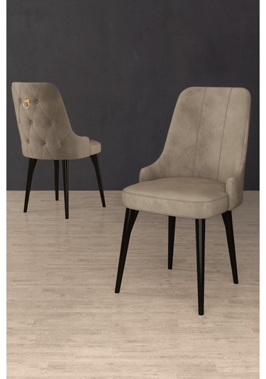 Esa 4 Adet Babyface Kumaş, Siyah Metal Ayaklı, Mutfak Ve Yemek Odası Sandalyesi Cappuccino