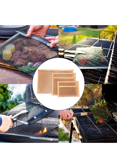 Homyl 3 Adet Barbekü Izgara Torbaları Örgü Kese Bakır Bakır Çok Renkli