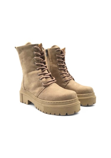 Kayles Bej Süet Rahat Kadın Bağcıklı Bot Bej