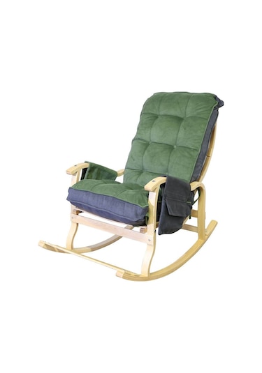 Enda Home Mosso Çift Minderli Ahşap Sallanan Sandalye Tv Baba Koltuğu Dinlenme Koltuğu Yeşil - Füme
