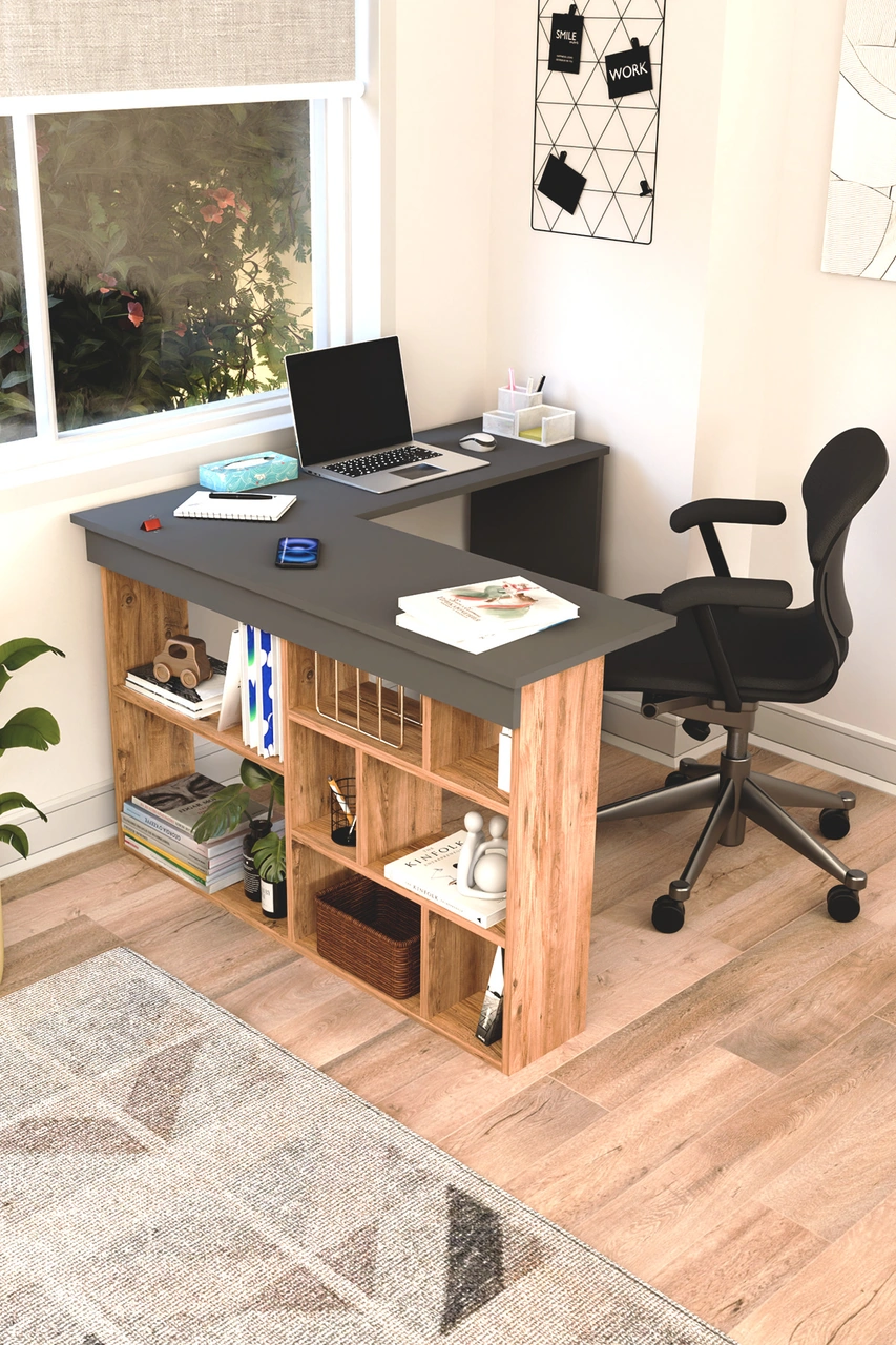 Corn Köşe Çalışma Masası Raflı Bilgisayar, Ofis Masası Antrasit Gri- Atlantik Çam Antrasit - Atlantik Çam Corn Köşe Çalışma Masası Raflı Bilgisayar, Ofis Masası Antrasit Gri- Atlantik Çam Antrasit - Atlantik Çam