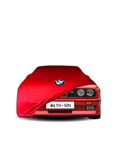 Bmw E30 Araba Brandası Bmw Logo Kırmızı Branda Penye Kumaş Oto Branda