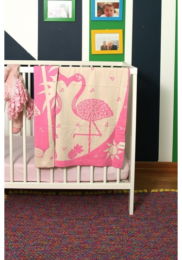 Organik Triko Bebek Örtüsü, Filamingo 80x90 , Pembe