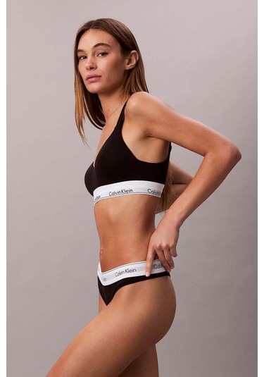 Kadın Logo Bantlı String Külot - Siyah Black