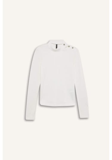 DeFacto Slim Fit Dar Kesim Yarım Balıkçı Yaka Fitilli Kaşkorse Uzun Kollu Tişört D9499AX24WNER105